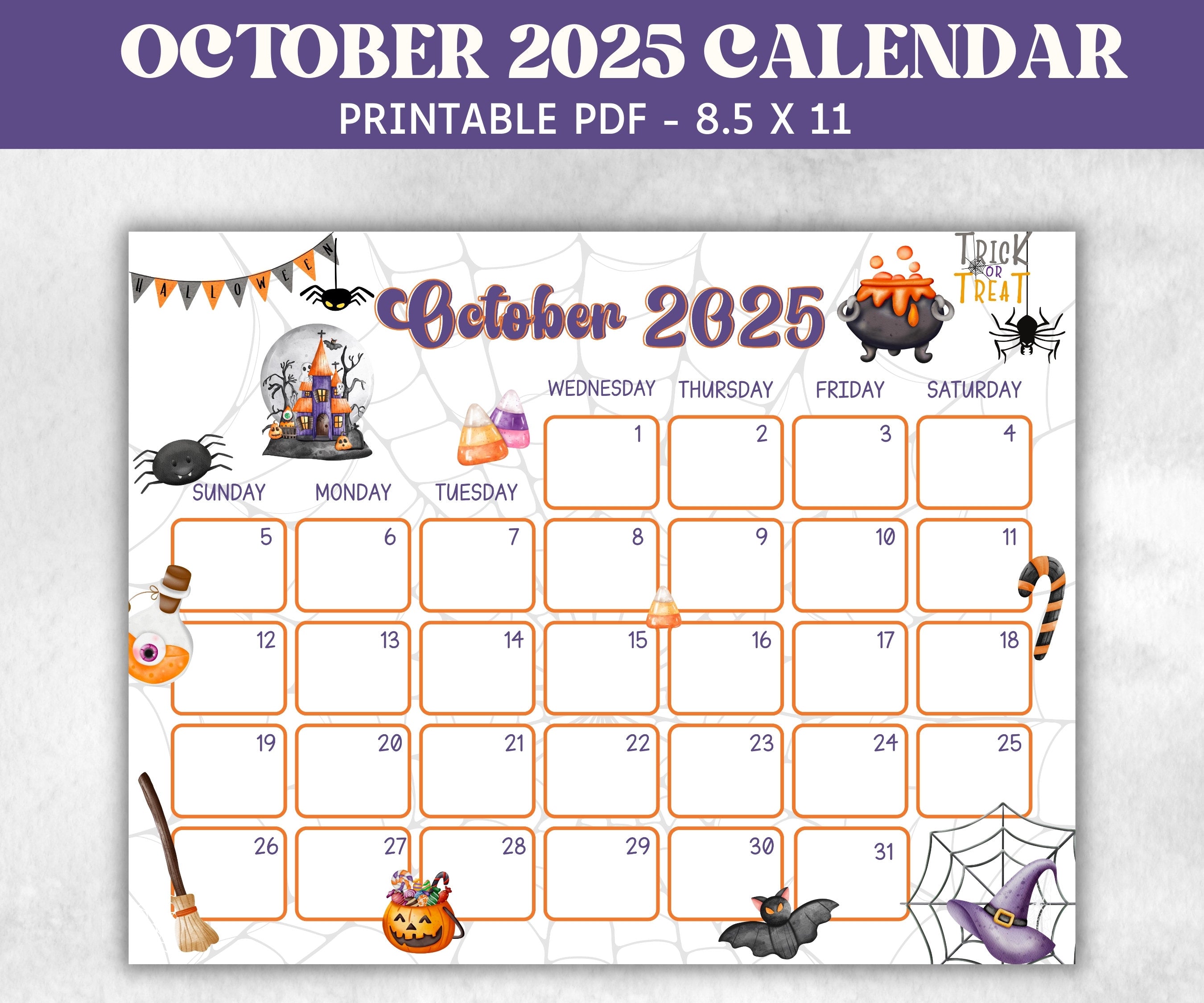 Kids October 2025 Calendar, Printable 2025 Calendar, Homeschool Preschool Calendar Board, Children's Monthly Planner, Halloween Calendar-New Listings -TheHustlingCatLady-Planner Templates