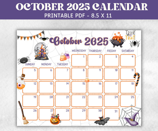 Kids October 2025 Calendar, Printable 2025 Calendar, Homeschool Preschool Calendar Board, Children's Monthly Planner, Halloween Calendar-New Listings -TheHustlingCatLady-Planner Templates