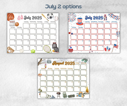 Kids Annual Monthly 2025 Calendar, Printable 2025 Calendar, Homeschool Preschool Calendar Board, Children Monthly Planner, Seasonal Calendar-Back To School -TheHustlingCatLady-Planner Templates