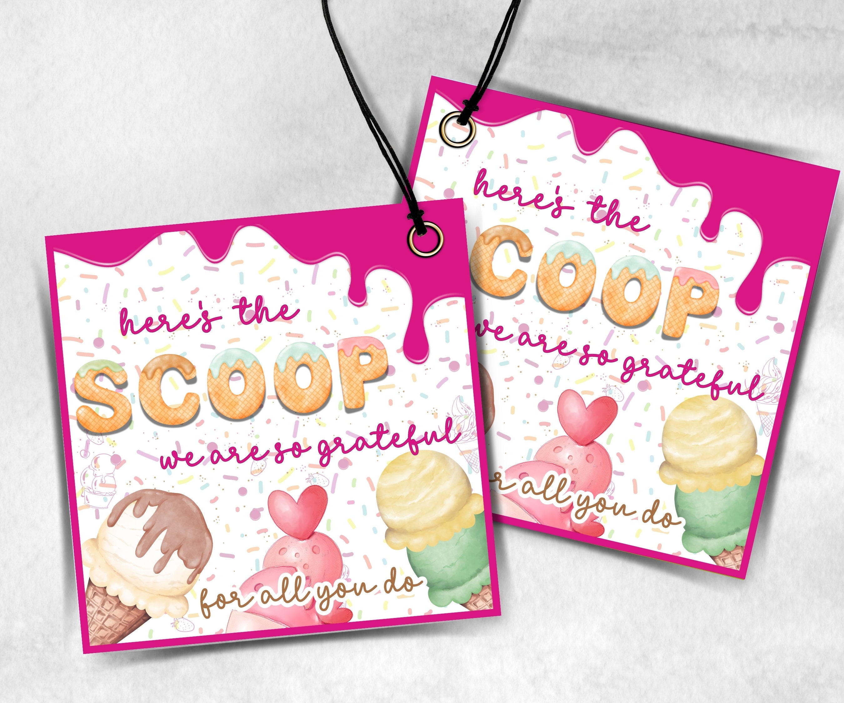 Ice cream Scoop Teacher Appreciation Treat Tag, End Of Year Snack Tag, Appreciation Treat Tag, Thank You scoop Tag, Volunteer Thank You tag-New Listings -TheHustlingCatLady-Planner Templates