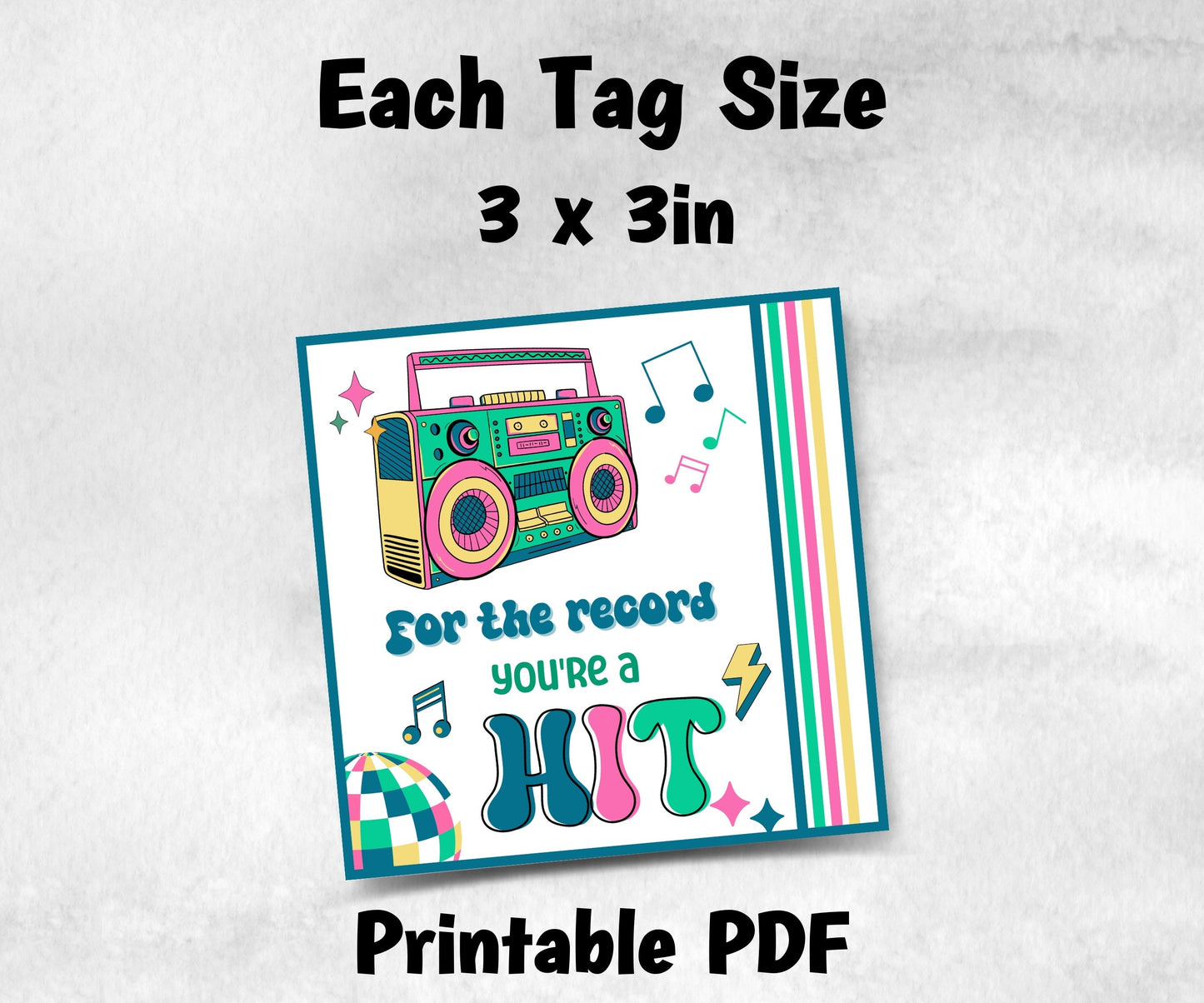 Retro Music Appreciation Treat Tag, End Of Year Snack Tag, Appreciation Treat Tag, Thank You scoop Tag, Volunteer Thank You tag-New Listings -TheHustlingCatLady-Planner Templates