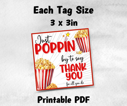 Just Popping by Teacher Appreciation Treat Tag, End Of Year Snack Tag, Appreciation Treat Tag, Thank You popcorn Tag, Volunteer Thank You-New Listings -TheHustlingCatLady-Planner Templates