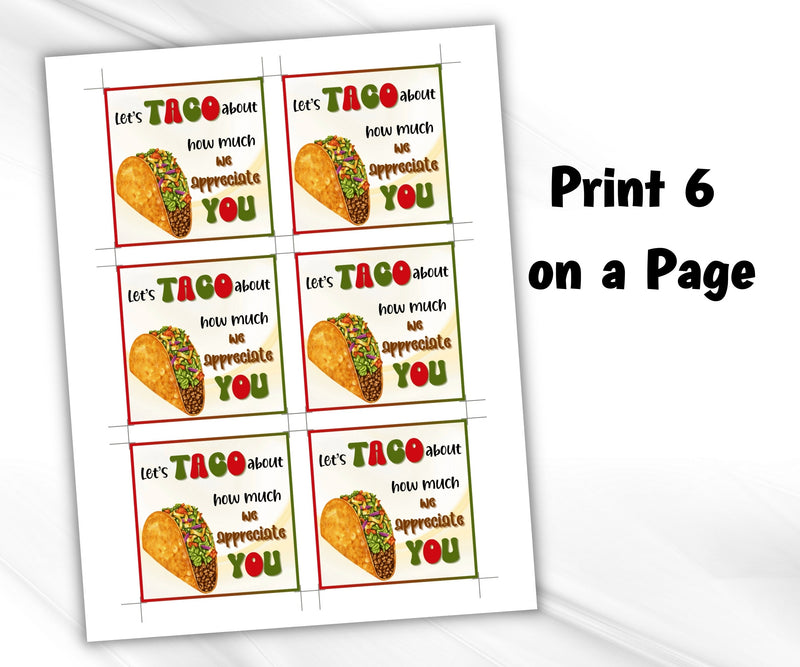 Lets Taco About by Teacher Appreciation Treat Tag, End Of Year Snack ...