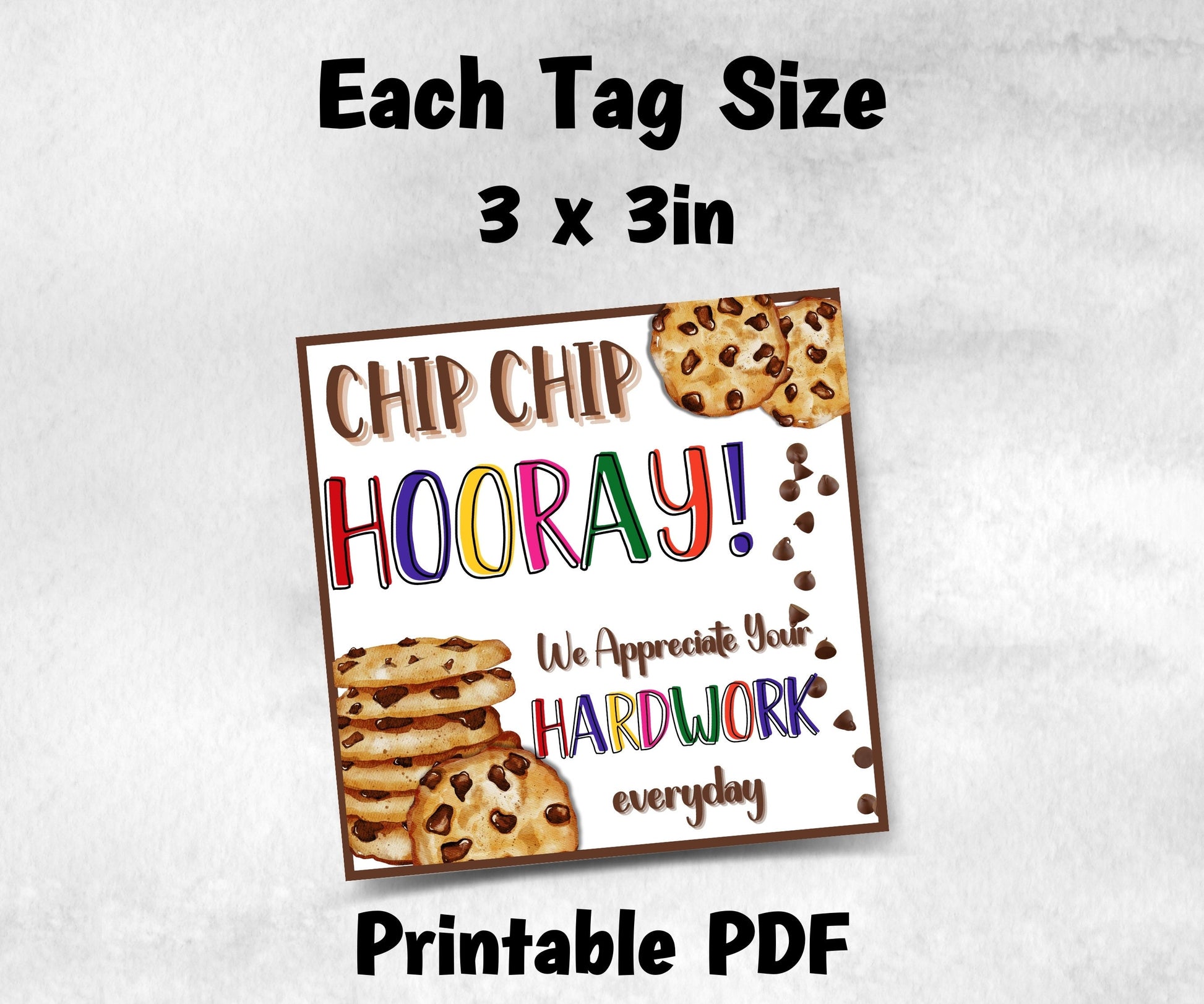 Chip Chip Hooray Teacher Appreciation Treat Tag, End Of Year Snack Tag, Appreciation Tag, Thank You choco chip Tag, Volunteer Thank You-New Listings -TheHustlingCatLady-Planner Templates