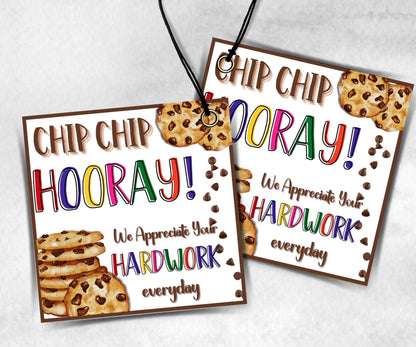 Chip Chip Hooray Teacher Appreciation Treat Tag, End Of Year Snack Tag, Appreciation Tag, Thank You choco chip Tag, Volunteer Thank You-New Listings -TheHustlingCatLady-Planner Templates