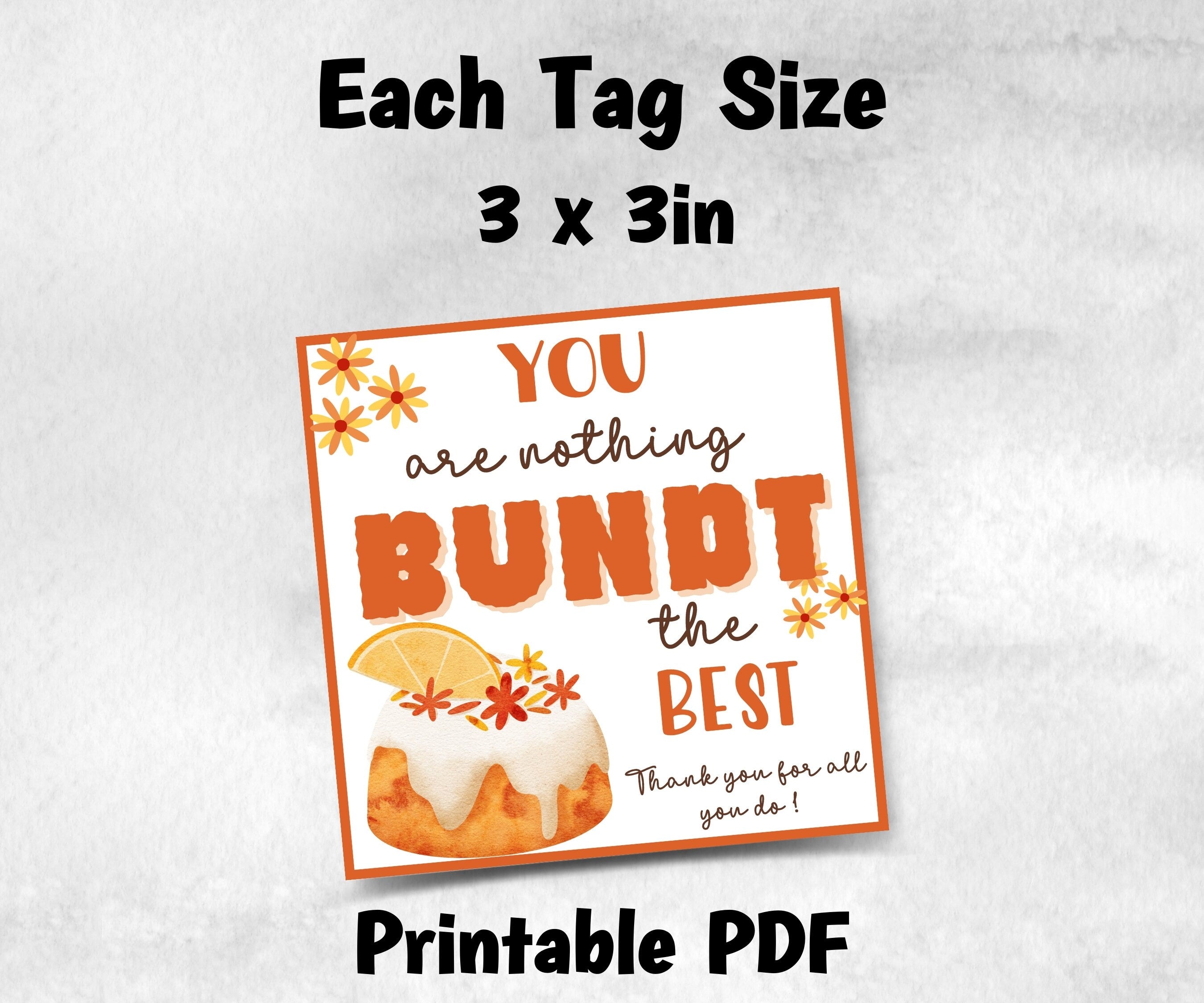 Bundt cake Teacher Appreciation Treat Tag, End Of Year Snack Tag, Appreciation Treat Tag, Thank You bundt cake Tag, Volunteer Thank You tag-New Listings -TheHustlingCatLady-Planner Templates