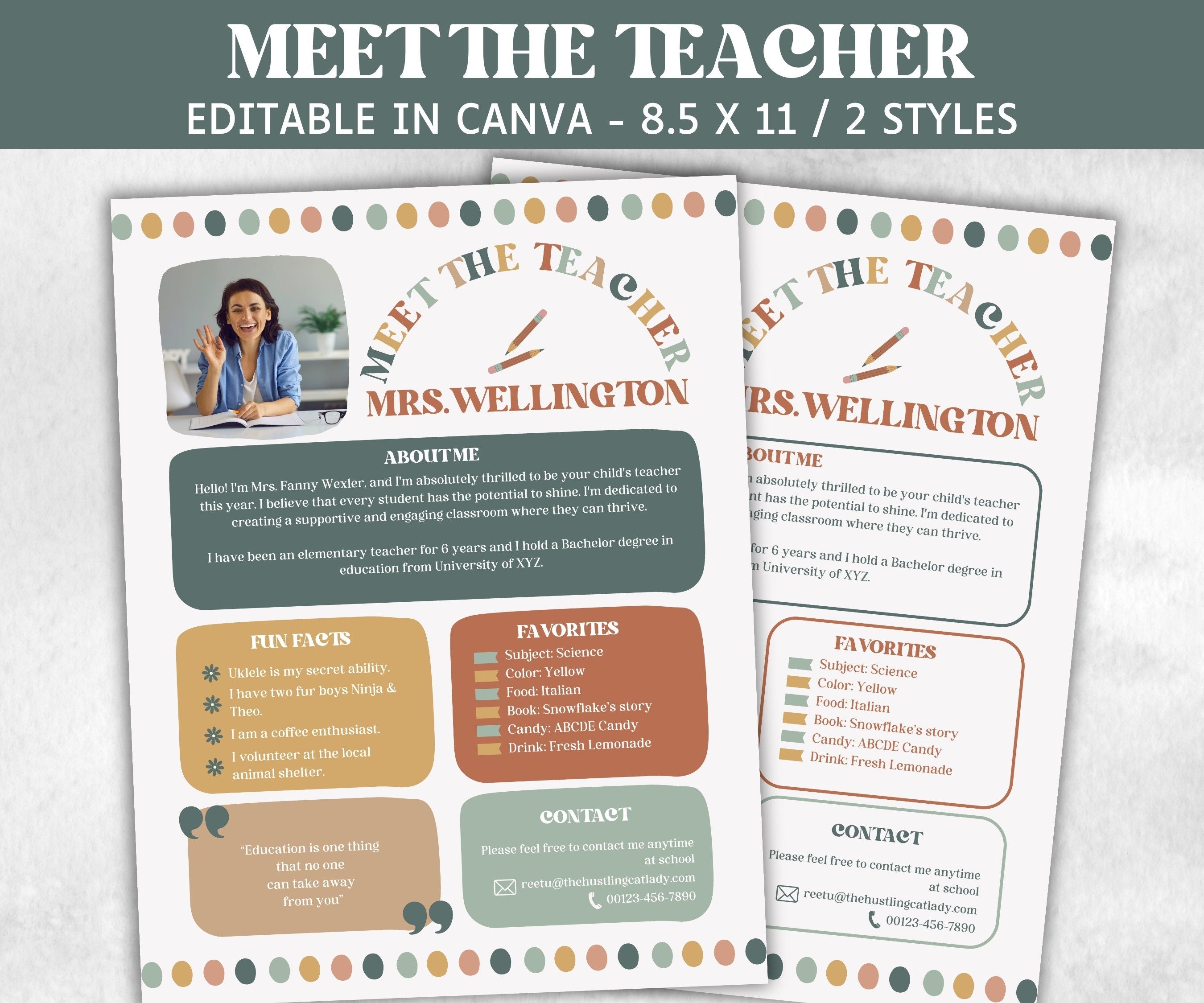 Editable Boho Meet The Teacher Canva Template, Editable Teacher, Teacher Bundle, Canva Template, Meet the teacher, Back to School Night-New Listings -TheHustlingCatLady-Office & School Supplies