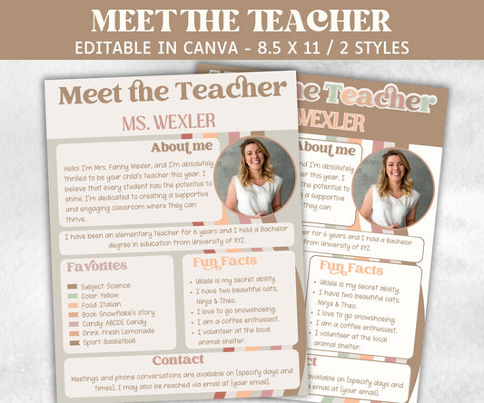 Teacher Introduction, Editable Meet The Teacher Template, Back To School Flyer, Teacher Newsletter, About The Teacher, School Open House-Neutral Boho Decor -TheHustlingCatLady-Templates