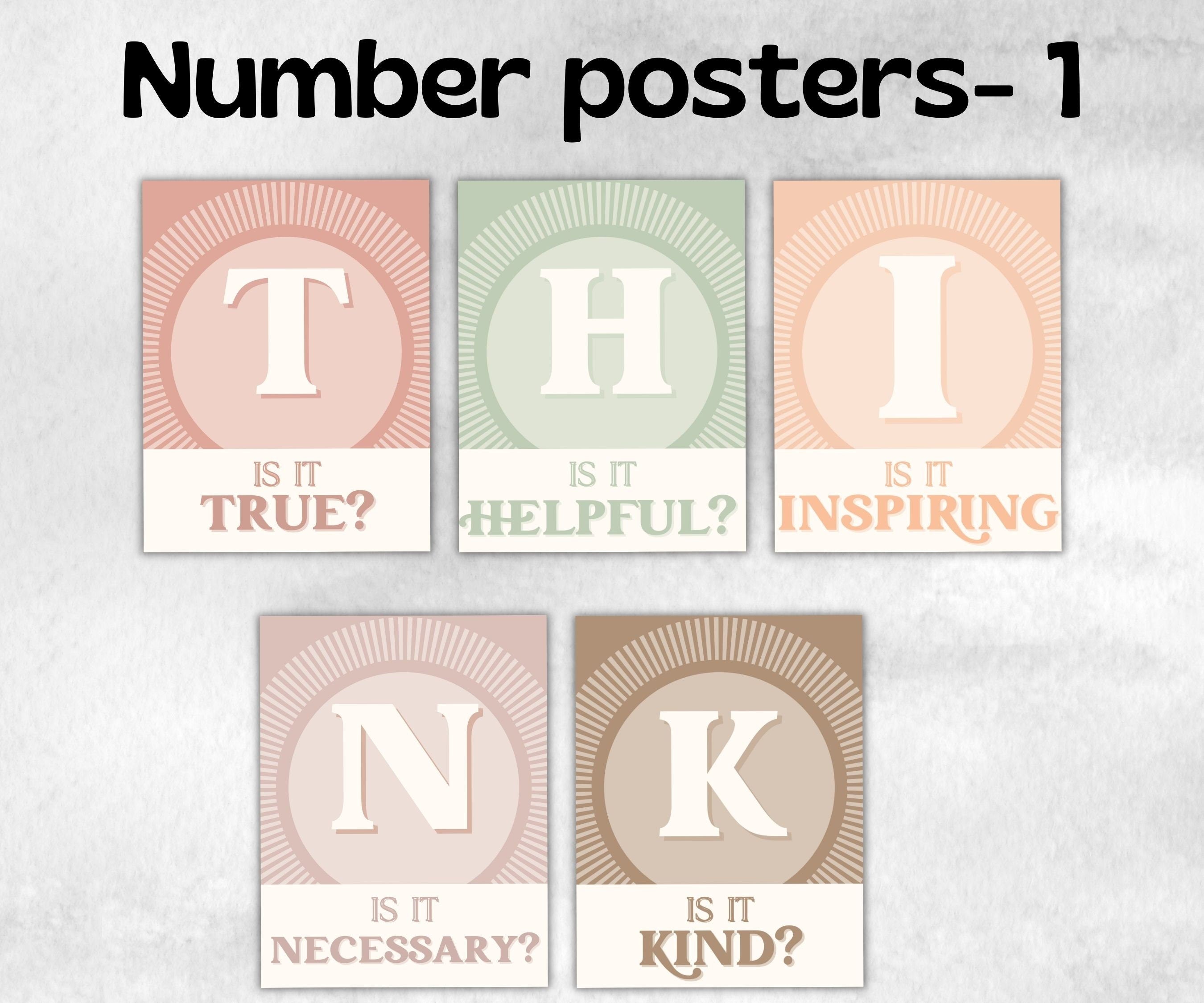 Think Before You, Classroom Think Posters, Therapy Office Decor, School Counselor, Teacher Printable, Classroom Sign, Classroom Rules Decor-Neutral Boho Decor -TheHustlingCatLady-Templates