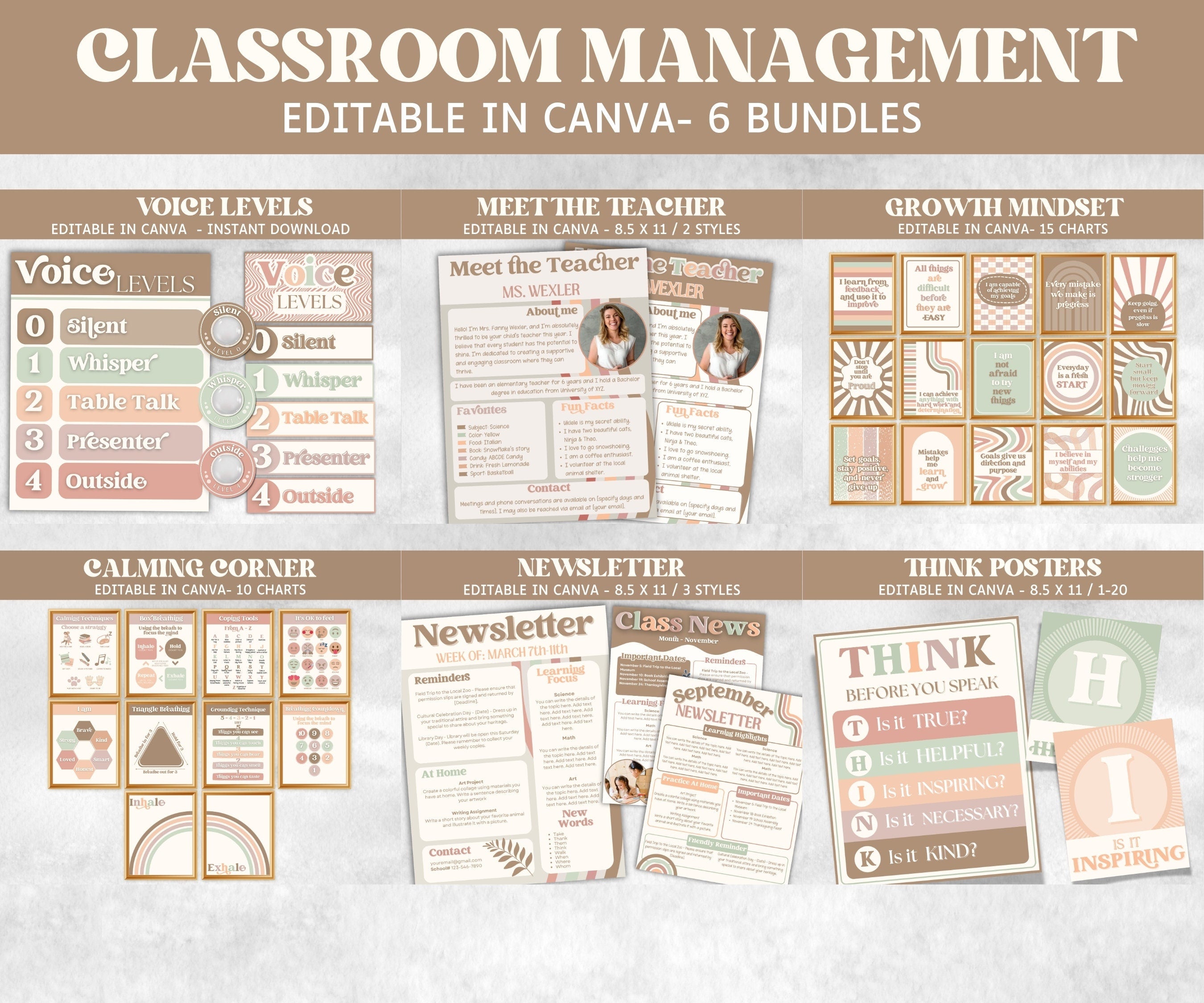 Neutral Classroom Decor, Boho Theme, Bulletin Board, Homeschool Decor, Boho Rainbow Neutral Decor, Education Decor, Montessori Classroom-Neutral Boho Decor -TheHustlingCatLady-Templates