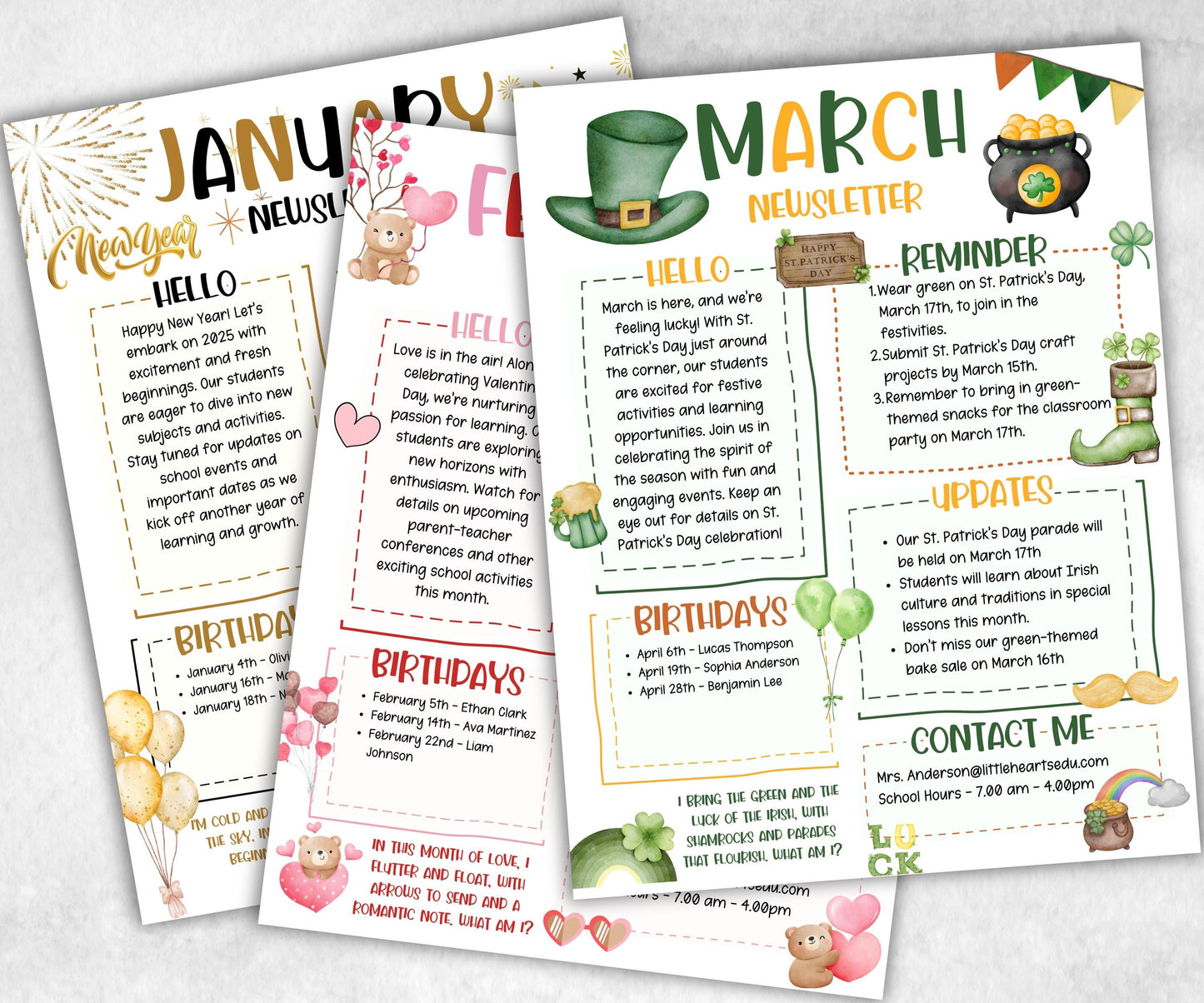 12 Month Newsletter Template, Monthly Classroom Newsletter, Daycare Class Newsletter, Canva Template School Newsletter, Parent Communication-New Listings -TheHustlingCatLady-Planner Templates