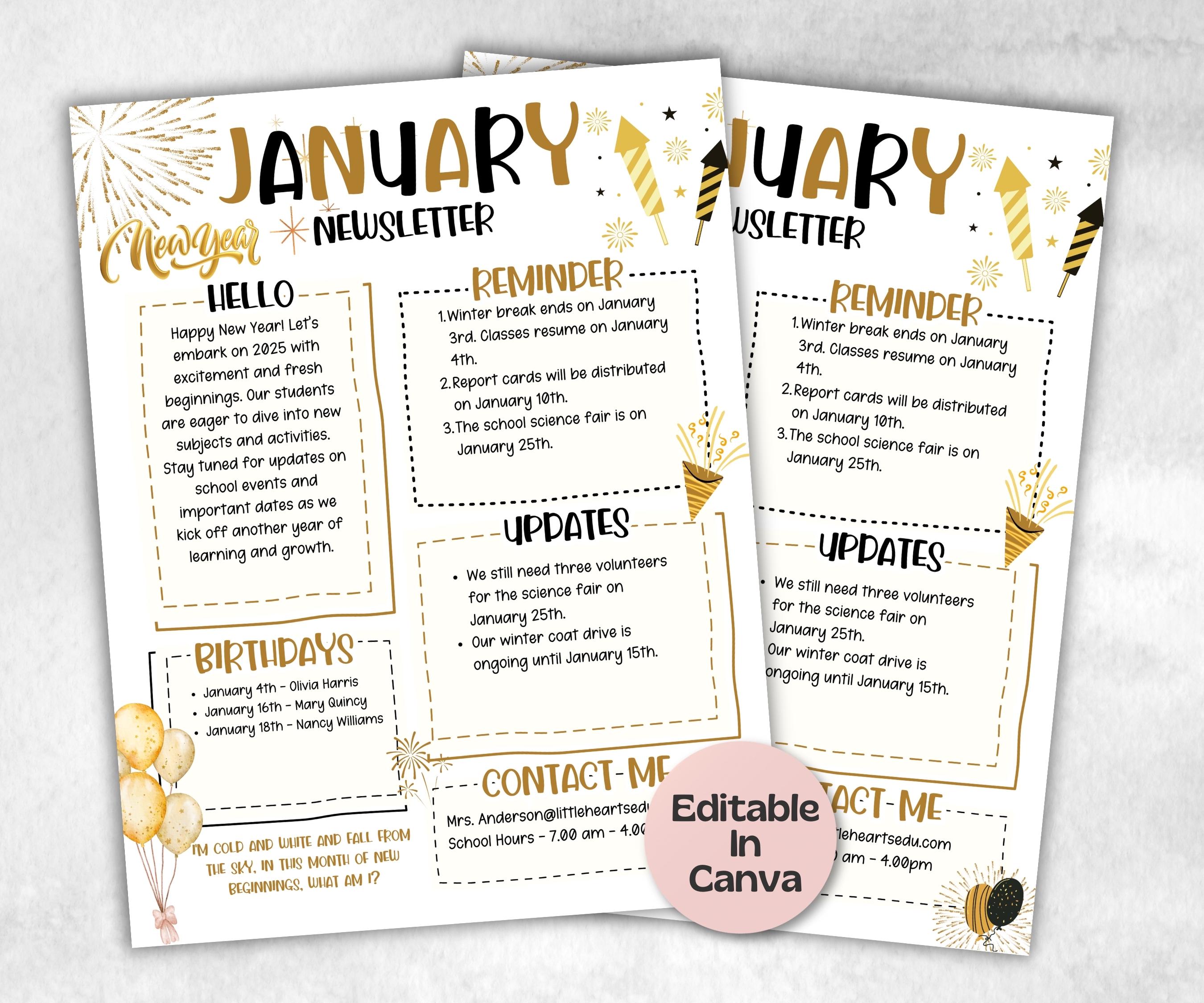 January Newsletter Ideas January Classroom Newsletter Template Free Printable Classroom