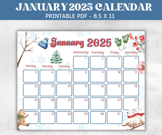 January Kids Calendar, Printable, 2025 Calendar, Homeschool Preschool Calendar Board, Children's Monthly Planner,Winter 2025 Calendar-Back To School -TheHustlingCatLady-Planner Templates