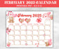 Kids February 2025 Calendar, Printable 2025 Calendar, Homeschool Preschool Calendar Board, Children Monthly Planner, Valentines day Calendar-Back To School -TheHustlingCatLady-Planner Templates