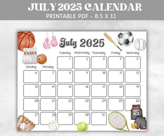 Kids July 2025 Calendar, Printable 2025 Calendar, Homeschool Preschool Calendar Board, Childrens Monthly Planner, Sports Calendar-New Listings -TheHustlingCatLady-Planner Templates