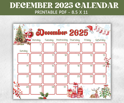 Kids December 2025 Calendar, Printable 2025 Calendar, Homeschool Preschool Calendar Board, Children's Monthly, Christmas Advent Calendar-Back To School -TheHustlingCatLady-Planner Templates