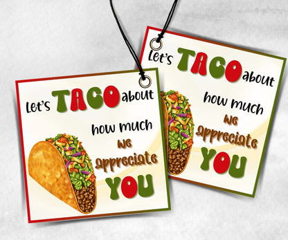 Lets Taco About by Teacher Appreciation Treat Tag, End Of Year Snack Tag, Appreciation Treat Tag, Thank You taco Tag, Volunteer Thank You-New Listings -TheHustlingCatLady-Planner Templates