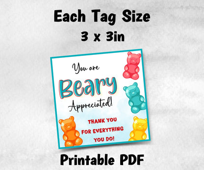 Beary appreciated Teacher Appreciation Treat Tag, End Of Year Snack Tag, Appreciation Treat Tag, Thank You Tag, Volunteer Thank You tea tag-New Listings -TheHustlingCatLady-Planner Templates