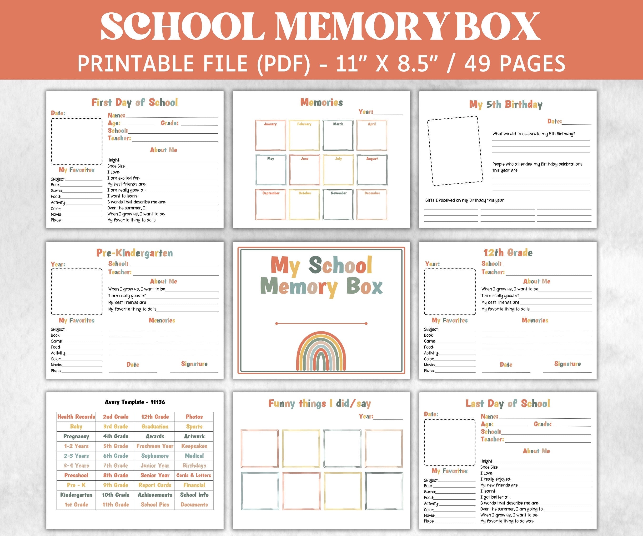 School Memory Book, Baby Memory Box Kit, Memory Journal, Keepsake Memory Box, Keepsake Journal, Printable File Folder Labels, Baby Milestone-Back To School -TheHustlingCatLady-Boxes & Bins