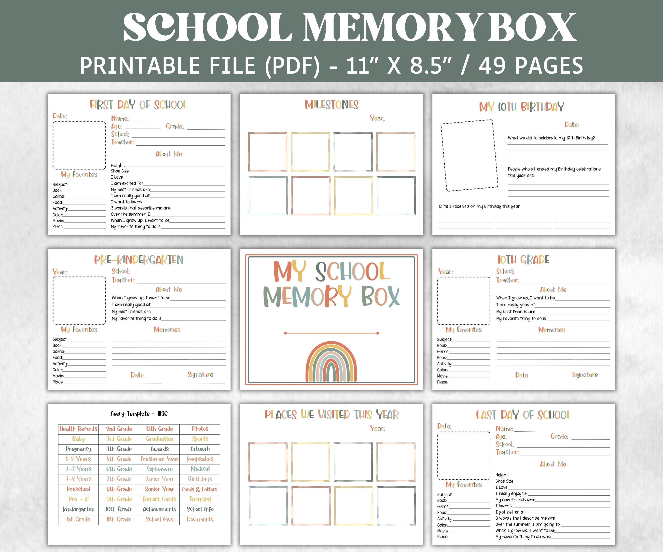 Baby Memory Box Kit, School Memory Book, Memory Journal, Keepsake Memory Box, Keepsake Journal, Printable File Folder Labels, Baby Milestone-Back To School -TheHustlingCatLady-Boxes & Bins