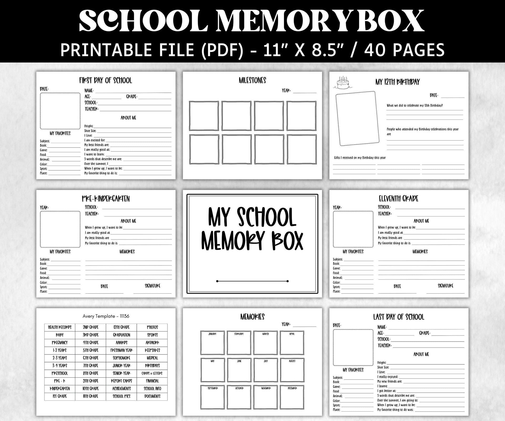 School Keepsake Memory Box, Baby Memory Box Kit, Memory Book, Memory Journal, Keepsake Journal, Printable File Folder Labels, Baby Milestone – The Hustling Cat Lady for Free Printable Memory Box Labels