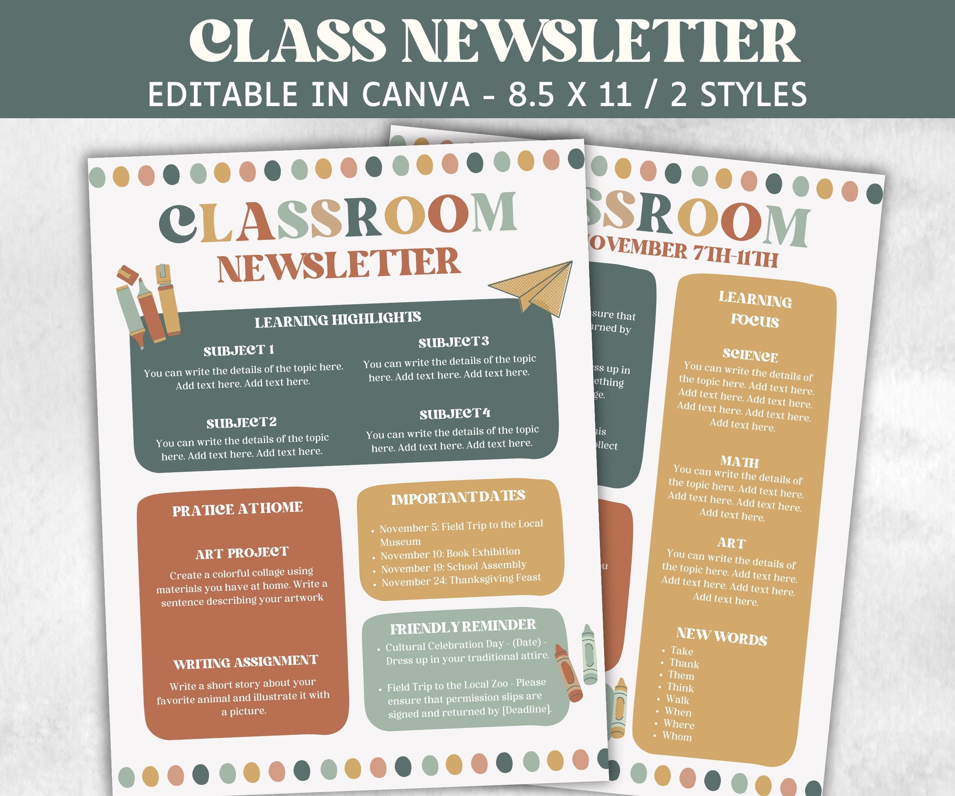 Boho Teacher Newsletter, Editable School Newsletter Template, Classroom Newsletter, Preschool Weekly Newsletter, Elementary Teacher Template-New Listings -TheHustlingCatLady-Templates