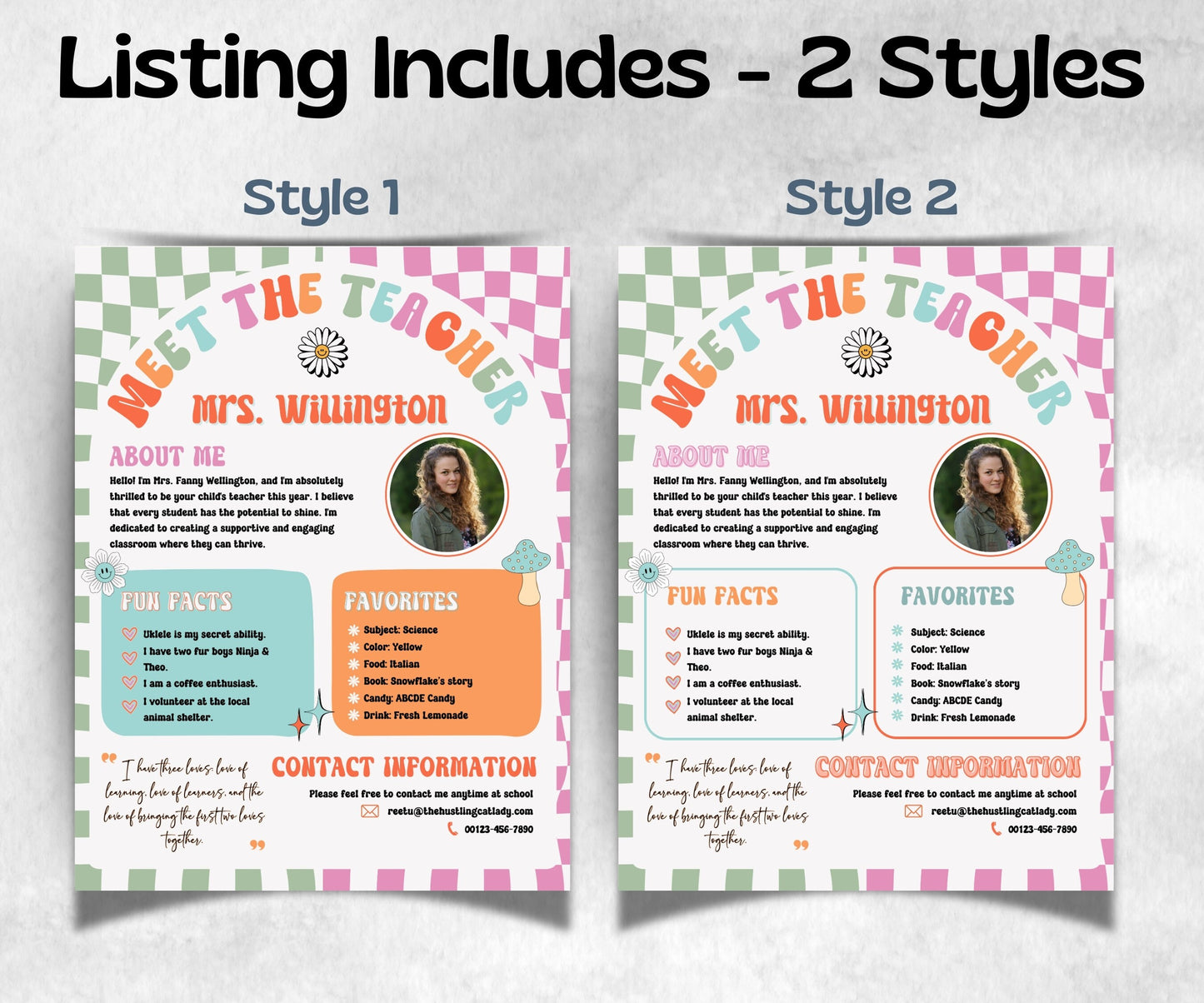 Groovy Meet The Teacher Canva Editable Template, Teacher Introduction, Back To School Flyer, Teacher School Open House, About The Teacher-New Listings -TheHustlingCatLady-Templates