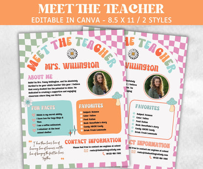 Groovy Meet The Teacher Canva Editable Template, Teacher Introduction, Back To School Flyer, Teacher School Open House, About The Teacher-New Listings -TheHustlingCatLady-Templates