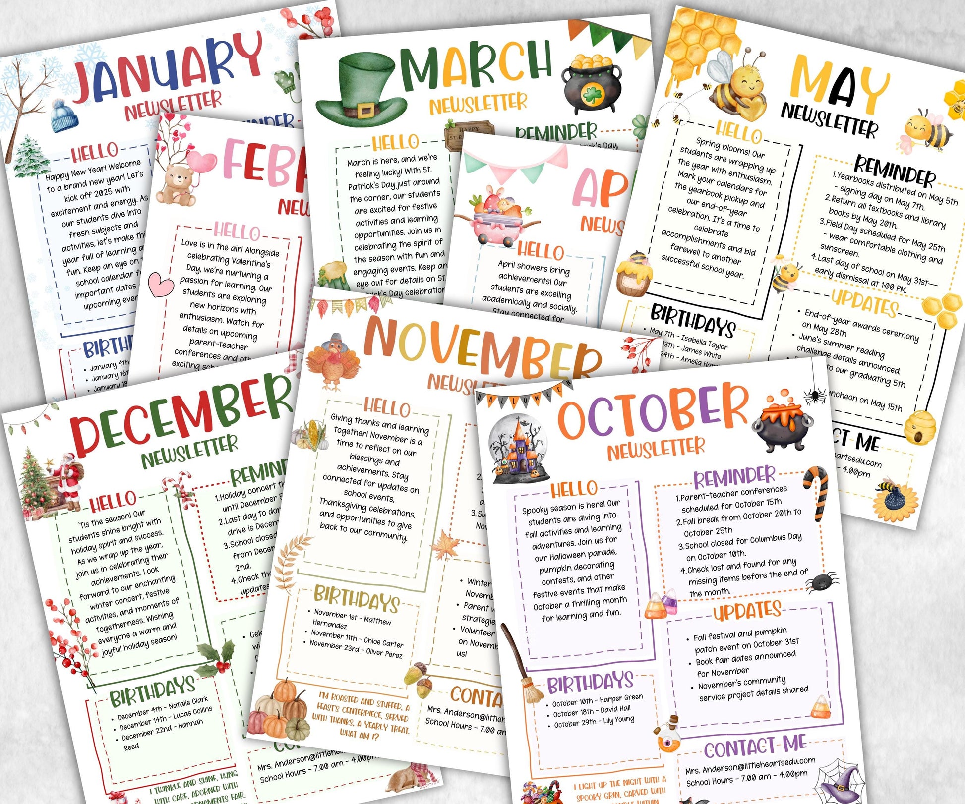 12 Month Newsletter Template, Monthly Classroom Newsletter, Daycare Class Newsletter, Canva Template School Newsletter, Parent Communication-New Listings -TheHustlingCatLady-Planner Templates