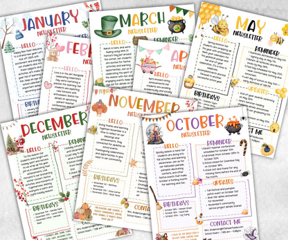 Monthly Classroom Newsletter, Daycare Class Newsletter, 12 Month Newsletter Template, Canva Template School Newsletter, Parent Communication-New Listings -TheHustlingCatLady-Planner Templates