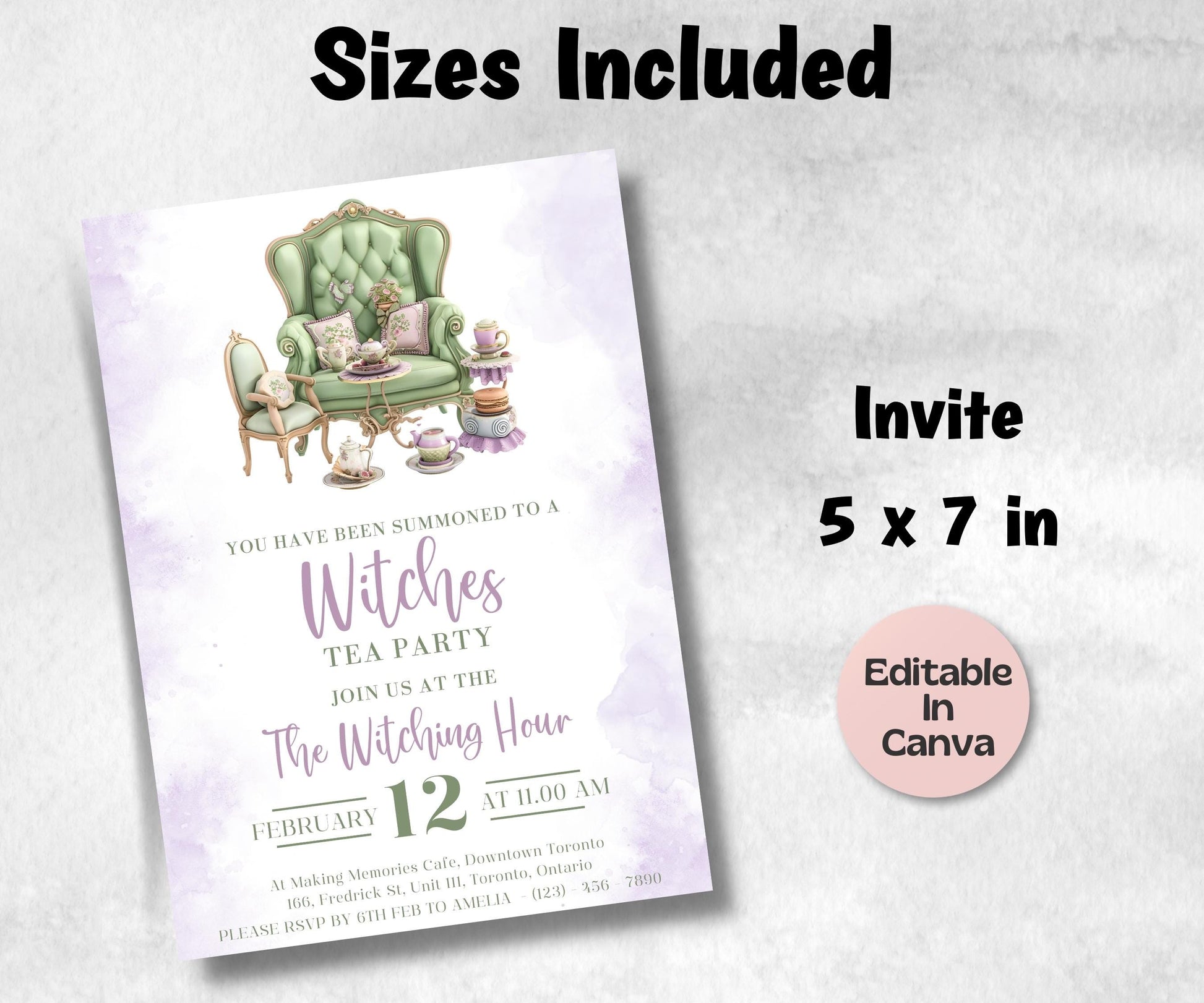 Halloween Bridal Shower, Witch Tea Party Template, Editable Halloween Tea Party Invite, Halloween Card Printable, Gothic Brunch Invite, Girl-New Listings -TheHustlingCatLady-Templates