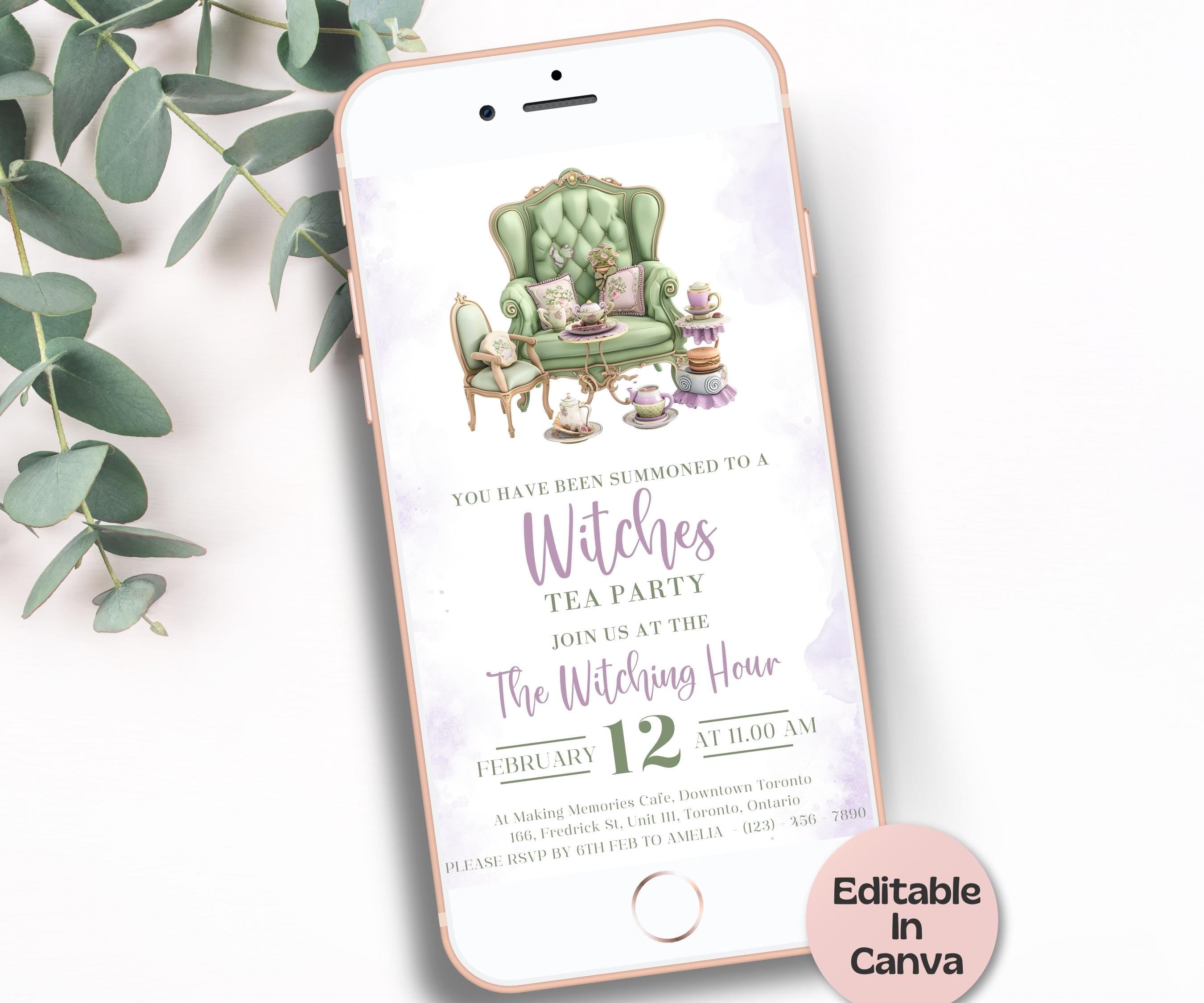 Halloween Bridal Shower, Witch Tea Party Template, Editable Halloween Tea Party Invite, Halloween Card Printable, Gothic Brunch Invite, Girl-New Listings -TheHustlingCatLady-Templates