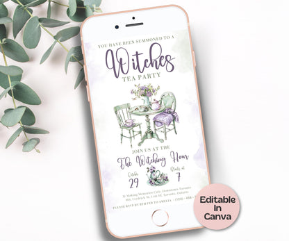 Witch Tea Party Template, Halloween Bridal Shower, Editable Halloween Tea Party Invite, Halloween Card Printable, Gothic Brunch Invite, Girl-New Listings -TheHustlingCatLady-Templates