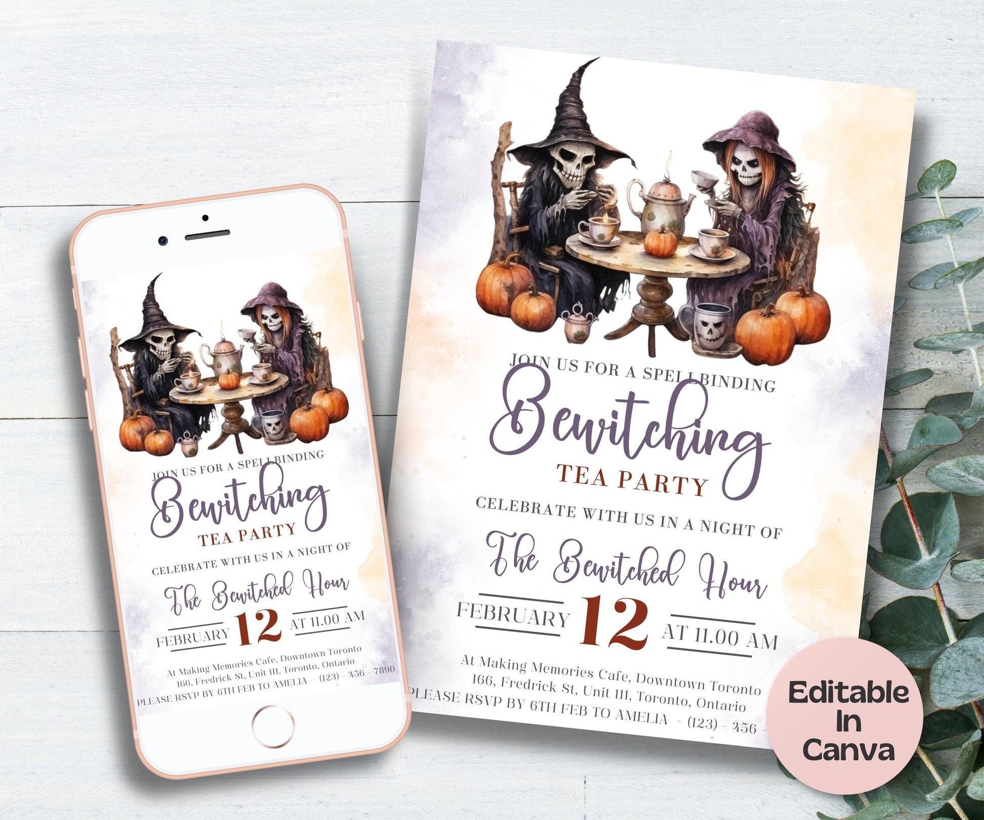 Gothic Brunch Invite, Witch Tea Party Template, Halloween Bridal Shower, Editable Halloween Tea Party Invite, Halloween Card Printable, Girl-New Listings -TheHustlingCatLady-Templates