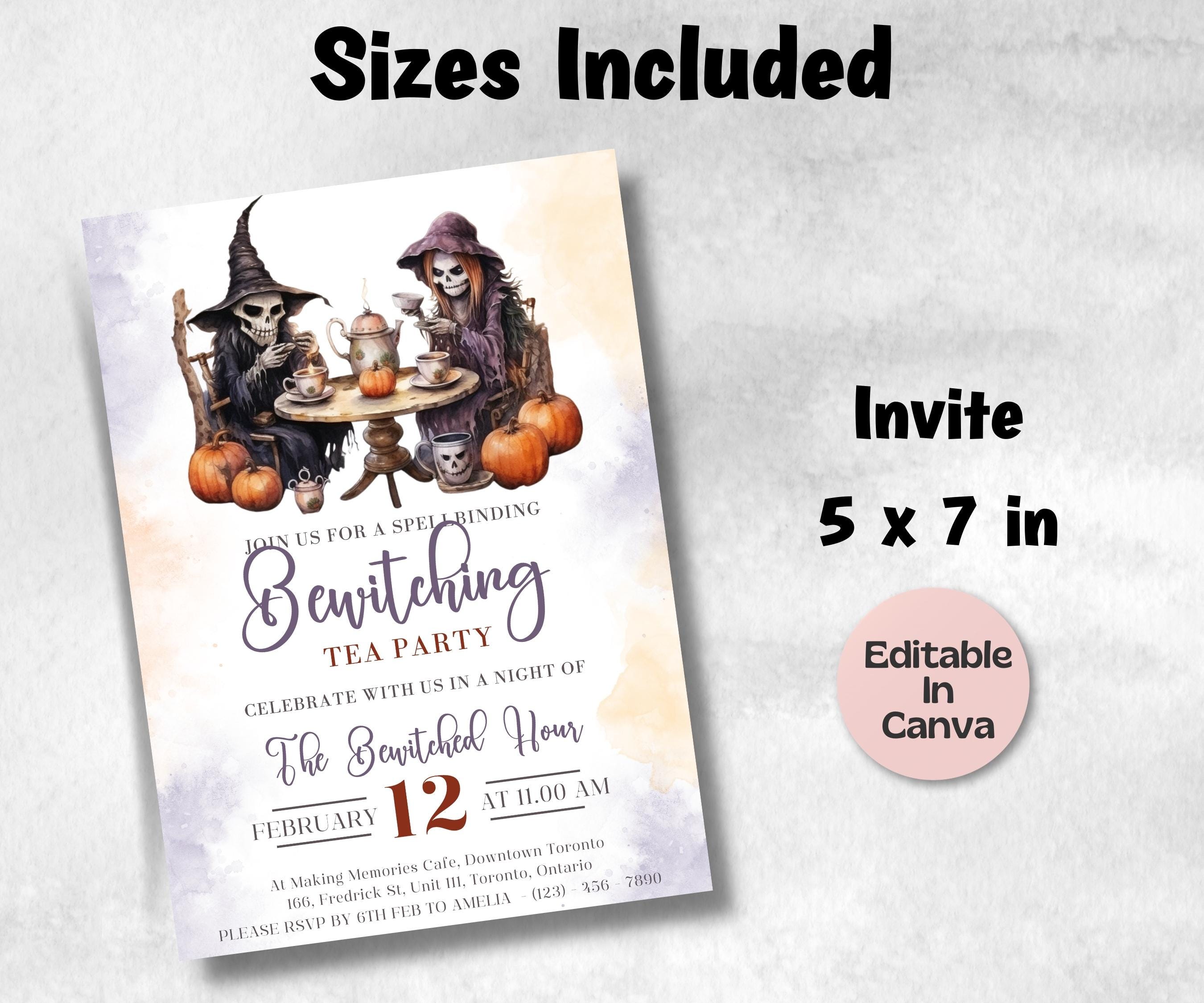 Gothic Brunch Invite, Witch Tea Party Template, Halloween Bridal Shower, Editable Halloween Tea Party Invite, Halloween Card Printable, Girl-New Listings -TheHustlingCatLady-Templates