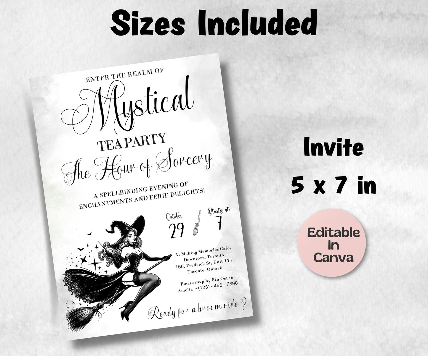 Tea Party Invitation Printable, Witch Tea Party Template, Halloween Bridal Shower, Editable Halloween Tea Party Invite, Gothic Brunch Invite-New Listings -TheHustlingCatLady-Templates