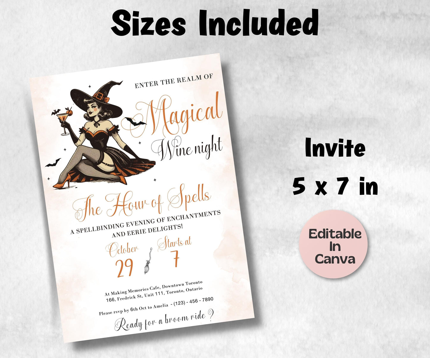 Canva Editable Halloween Tea Party Invite, Halloween party invite, Witch Tea Party Template, Halloween Bridal Shower, Gothic Brunch Invite-New Listings -TheHustlingCatLady-Templates