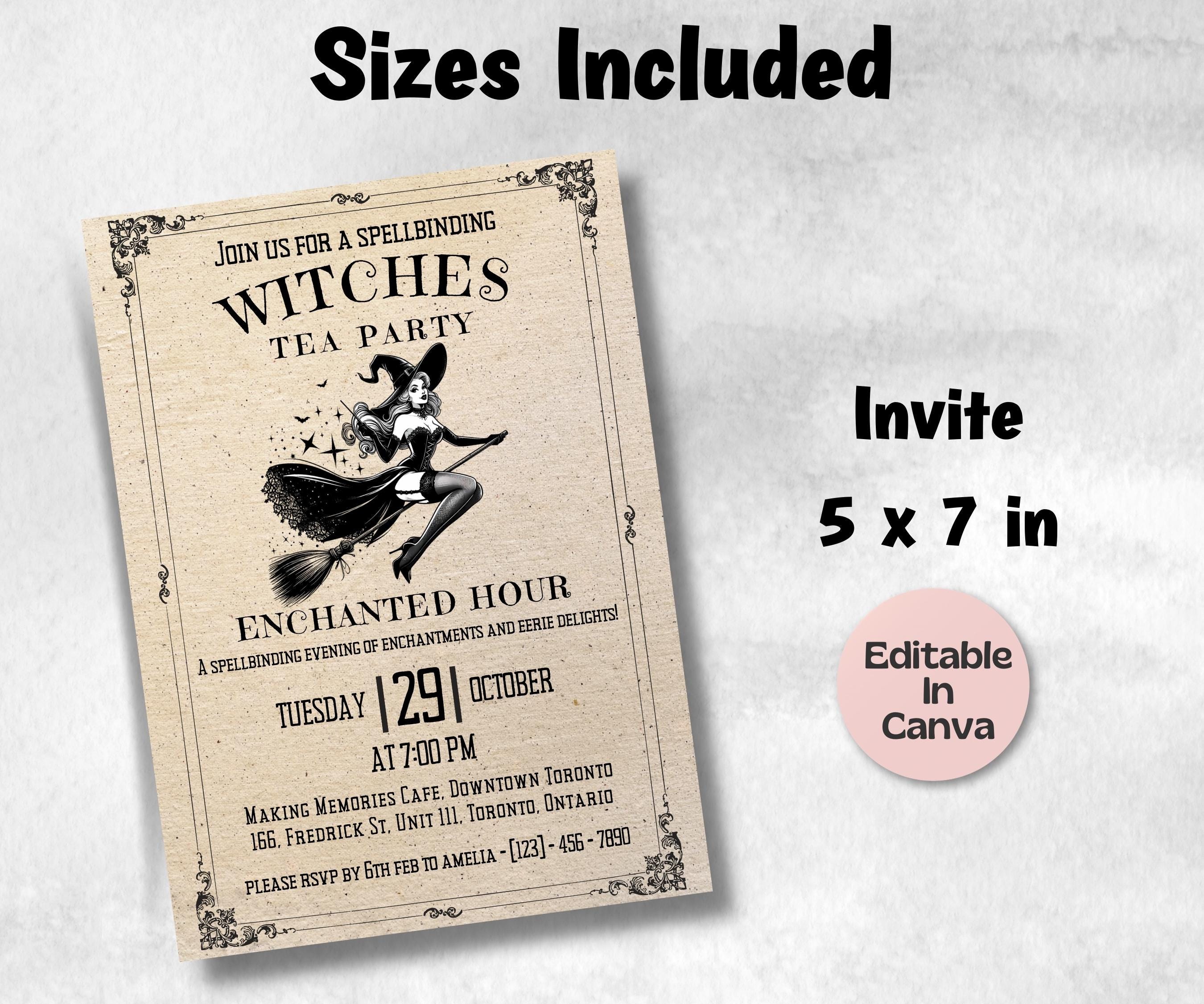 Vintage Halloween, Editable Halloween Tea Party Invite Witch Tea Party Template, Halloween Bridal Shower, Gothic Brunch Invite, girls night-New Listings -TheHustlingCatLady-Templates