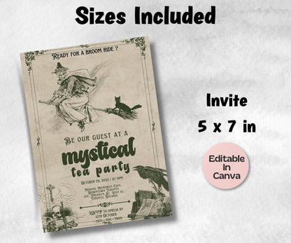 Vintage Halloween, Editable Halloween Tea Party Invite Witch Tea Party Template, Halloween Bridal Shower, Gothic Brunch Invite, girls night-New Listings -TheHustlingCatLady-Templates