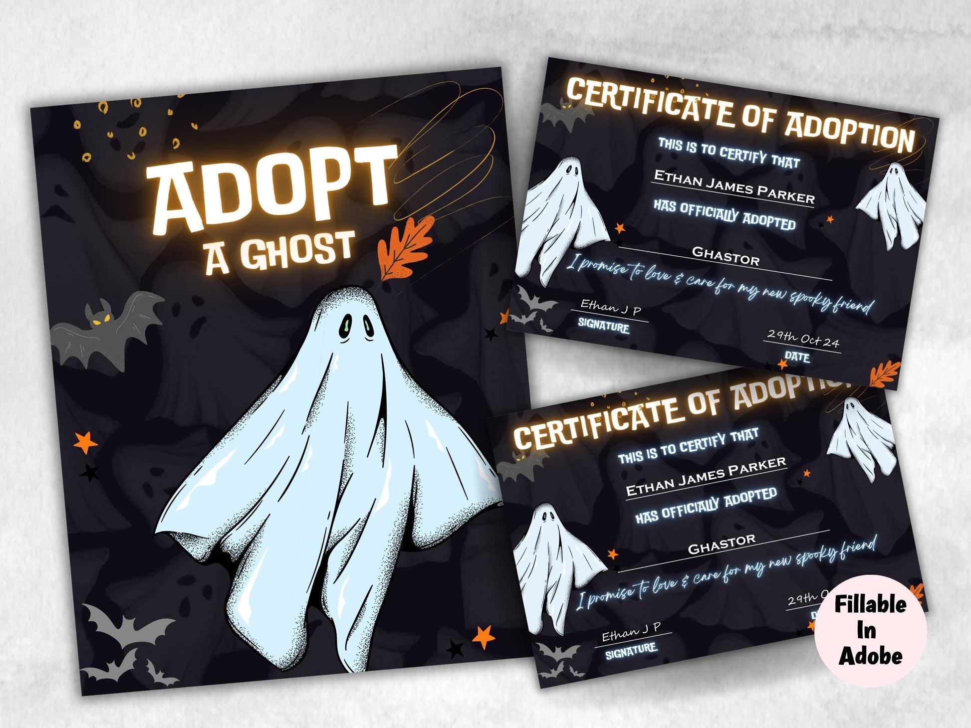 Adopt A Ghost Certificate, Ghost adoption party, Adopt A Ghost Sign, Adopt A Ghost Party Favors Printable, Halloween Ghost Activities-New Listings -TheHustlingCatLady-Party Games