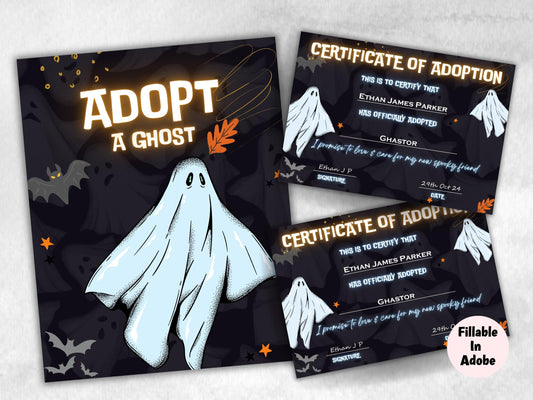 Adopt A Ghost Certificate, Ghost adoption party, Adopt A Ghost Sign, Adopt A Ghost Party Favors Printable, Halloween Ghost Activities-New Listings -TheHustlingCatLady-Party Games