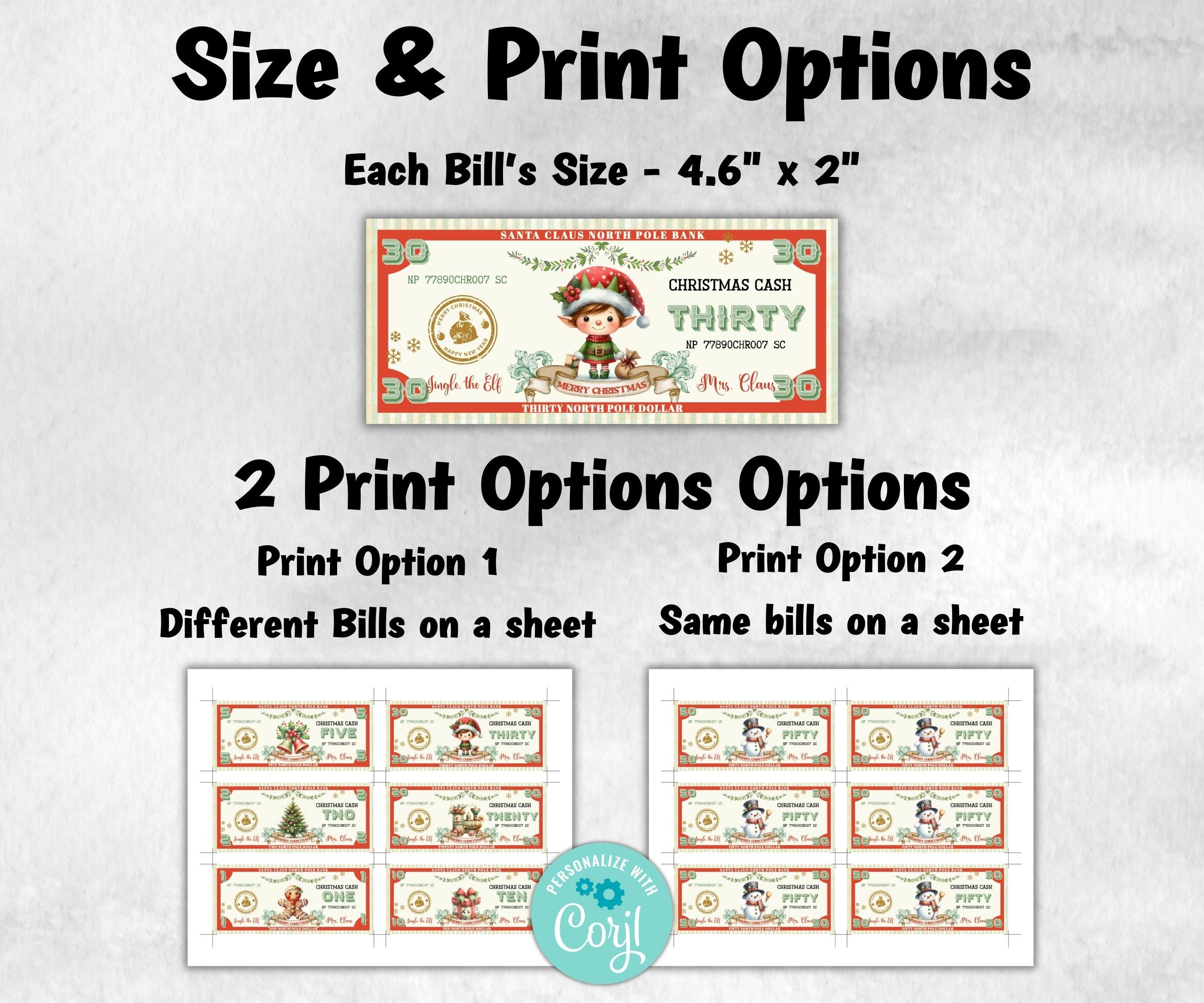 Ready To Print Christmas Play Money, North Pole Dollar Bill, Stocking Stuffer, Printable Christmas Money, Editable Christmas Bucks, Dollar-New Listings -TheHustlingCatLady-Party Games