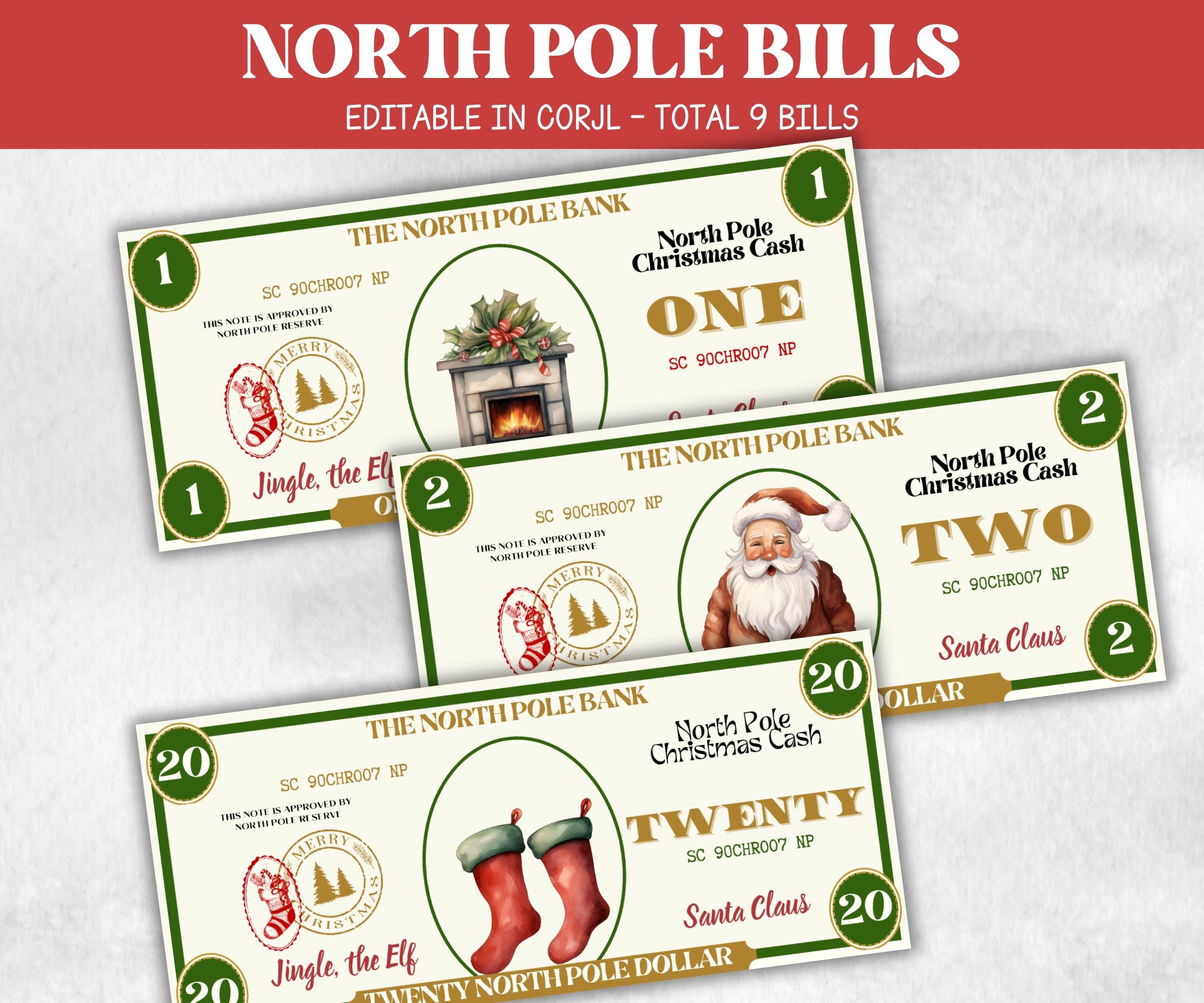 Printable Christmas Money, North Pole Dollar Bill, Stocking Stuffer, Ready To Print Christmas Play Money, Editable Christmas Bucks, Dollar-New Listings -TheHustlingCatLady-Party Games