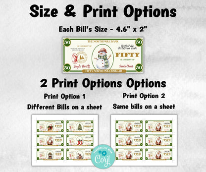 Printable Christmas Money, North Pole Dollar Bill, Stocking Stuffer, Ready To Print Christmas Play Money, Editable Christmas Bucks, Dollar-New Listings -TheHustlingCatLady-Party Games