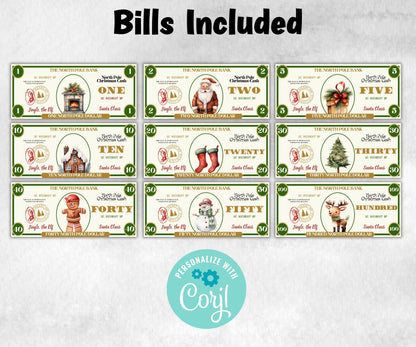 Printable Christmas Money, North Pole Dollar Bill, Stocking Stuffer, Ready To Print Christmas Play Money, Editable Christmas Bucks, Dollar-New Listings -TheHustlingCatLady-Party Games