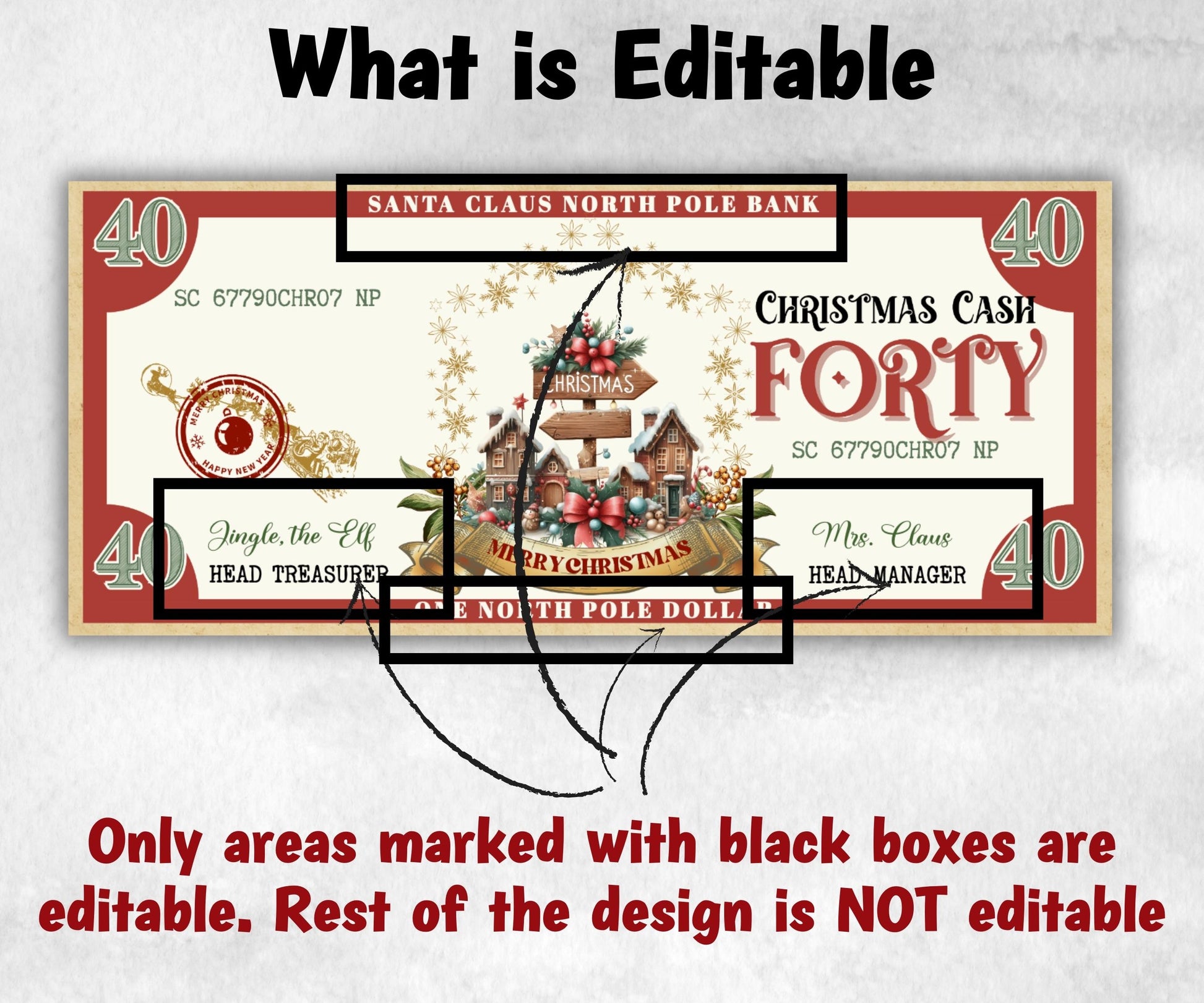 Ready To Print Christmas Bucks, Editable Christmas Play money, North Pole Dollar Bill, Stocking Stuffer, Printable Christmas Money, Dollar-New Listings -TheHustlingCatLady-Party Games