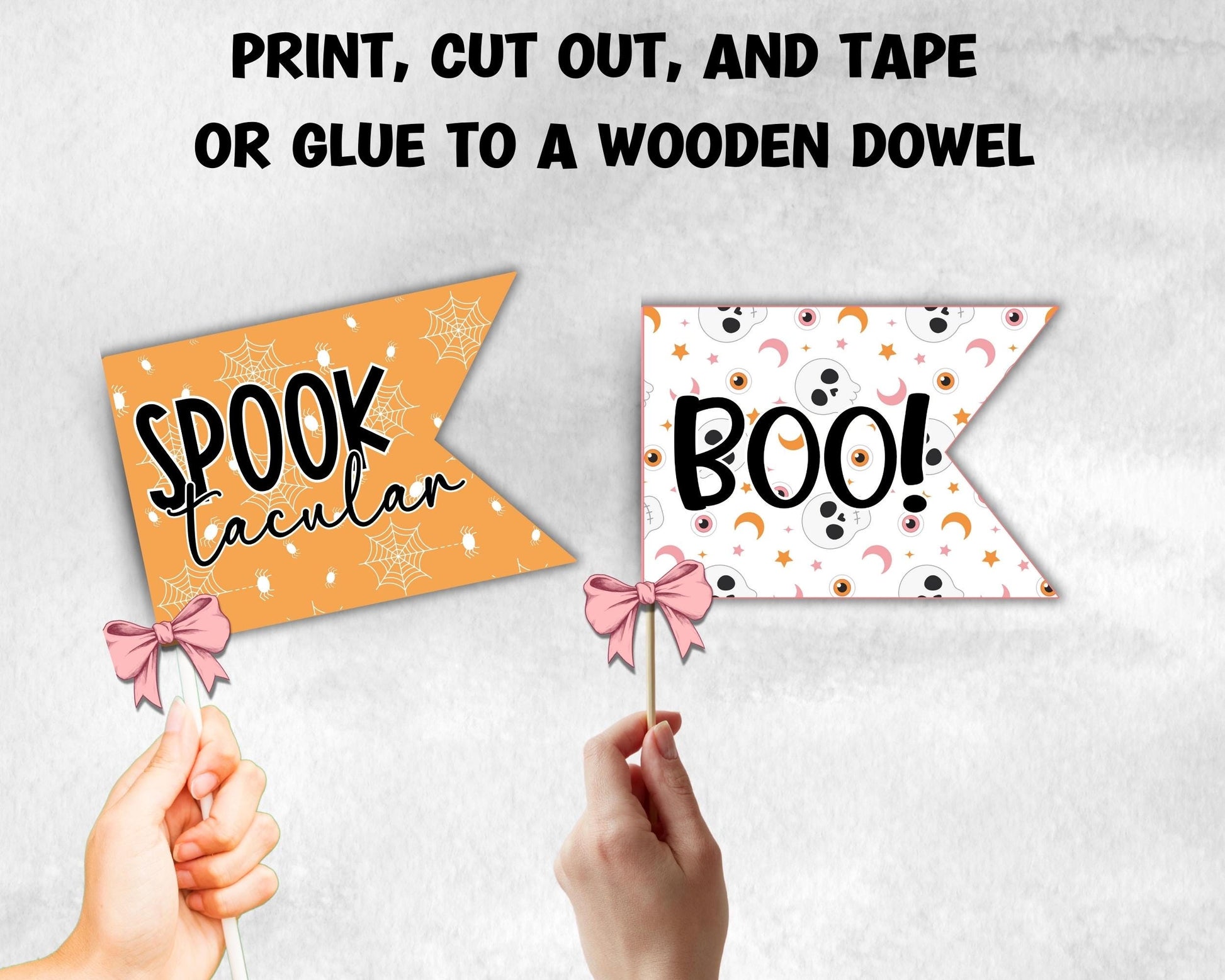 Trick or treat Wand, Hey Boo Halloween Flag, Child Play Wand, Halloween Photo Prop, Halloween Printable Flag, Wand, Kids Halloween Party-New Listings -TheHustlingCatLady-Garlands, Flags & Bunting