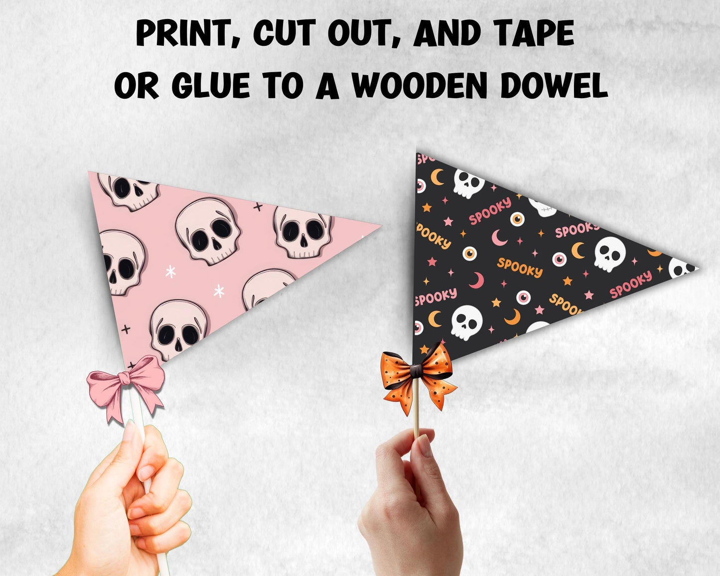 Halloween Photo Prop, Hey Boo Halloween Flag, Child Play Wand, Halloween Printable Flag, Wand, Kids Halloween Party, Trick or treat Wand-New Listings -TheHustlingCatLady-Garlands, Flags & Bunting