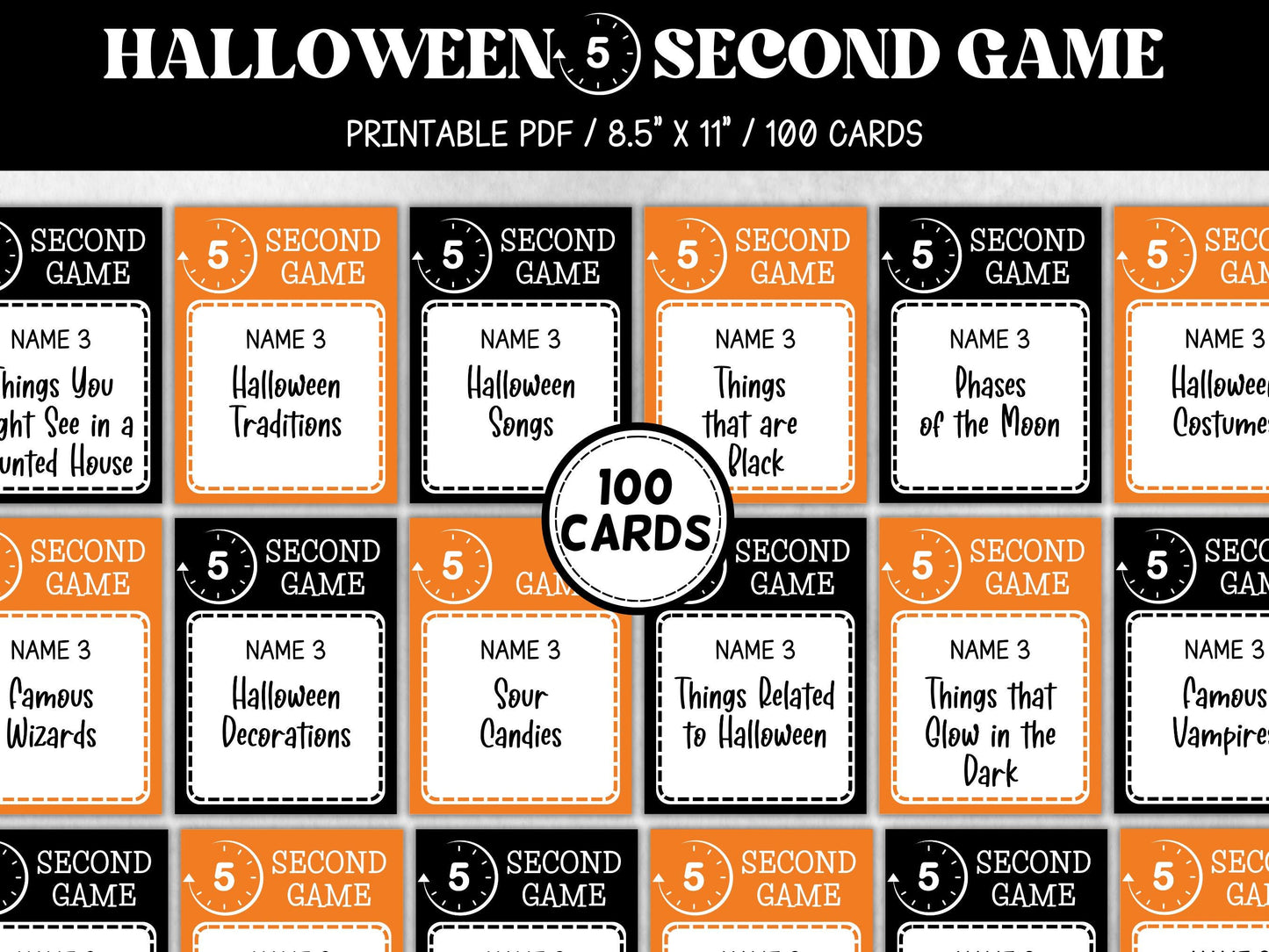 Halloween 5 Second Game, Family Fun Night, Spooky Party Activity, Fast-Paced Trivia, Vintage Game, Classroom Challenge, Office Event Fun-Halloween Printables -TheHustlingCatLady-Party Games