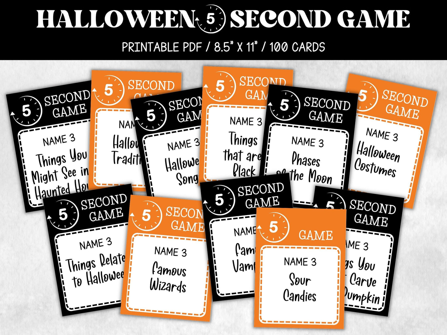 Halloween 5 Second Game, Family Fun Night, Spooky Party Activity, Fast-Paced Trivia, Vintage Game, Classroom Challenge, Office Event Fun-Halloween Printables -TheHustlingCatLady-Party Games